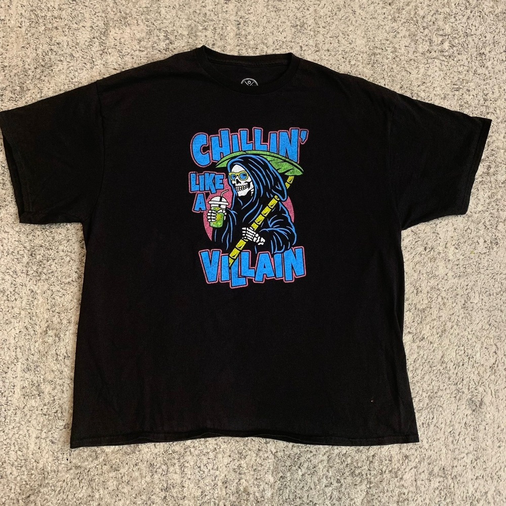 Chillin Like A Villain Mens T Shirt Black XXL Grim Reaper DOM Graphic